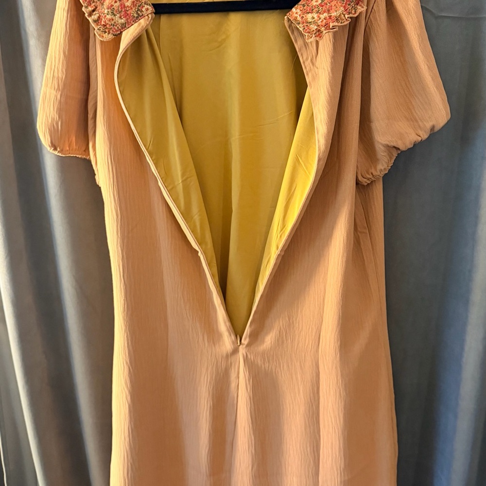Roolee Mustard Yellow Short Sleeve Dress with Floral Collar - Picture 6 of 6